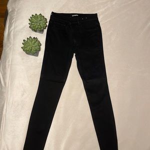 Black stretch denim high rise ankle pants